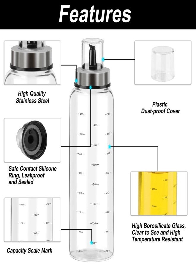 باسكيتي زجاجة توزيع زيت الزيتون من باسكتي، سعة 16.90 أونصة، زجاجة مزج زيت الطهي، مانعة للتنقيط، موزع صغير للزيت والخل، زجاجة زجاجية خالية من الرصاص للمطبخ مع مقياس درجة 500 مل (عبوة من قطعة واحدة) - Image 5